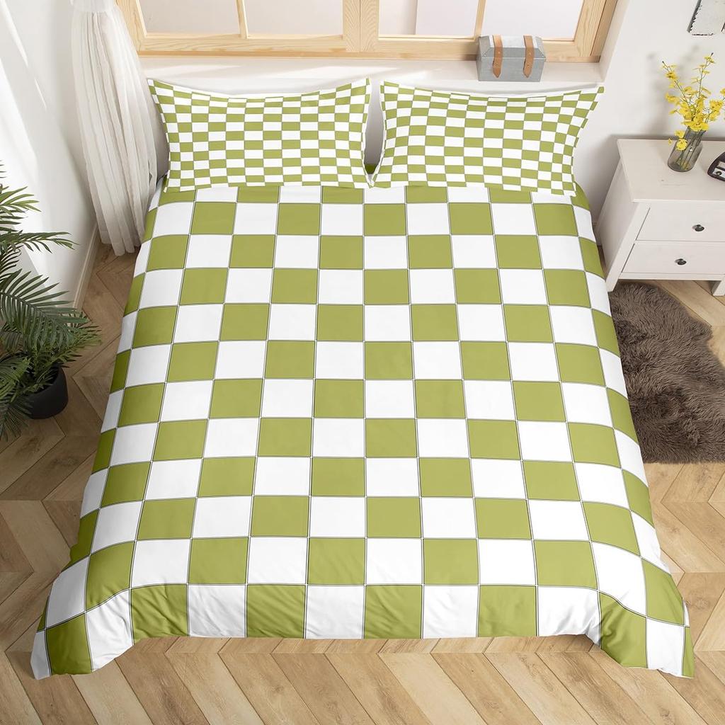 Geometric Plaid Duvet Cover Set Twin Queen Modern Aesthetic Checkerboard Comforter Cover Checkered Grid Bedding Set for Boys Men