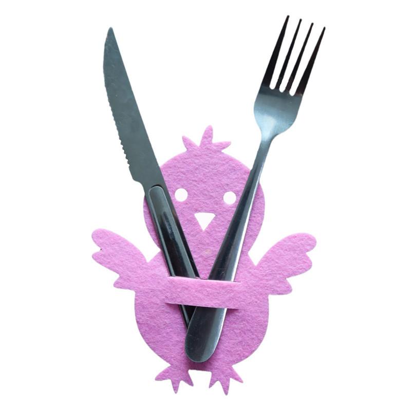 4Pcs Easter Knife Fork Holder Tableware Bag Non-woven Chick Rabbit Cutlery Bag Organizer Easter Bunny Party Supplies Home Decor