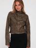 Giacca Moto Corta Vintage da Donna in Ecopelle con Zip e Collo Alto Cappotto Biker Corto Casual