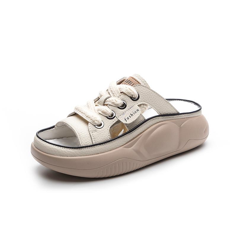 Genuine leather 2025 summer new casual fashion Internet celebrity burst board cool slippers comfortable soft bottom wear women cool slippers tide