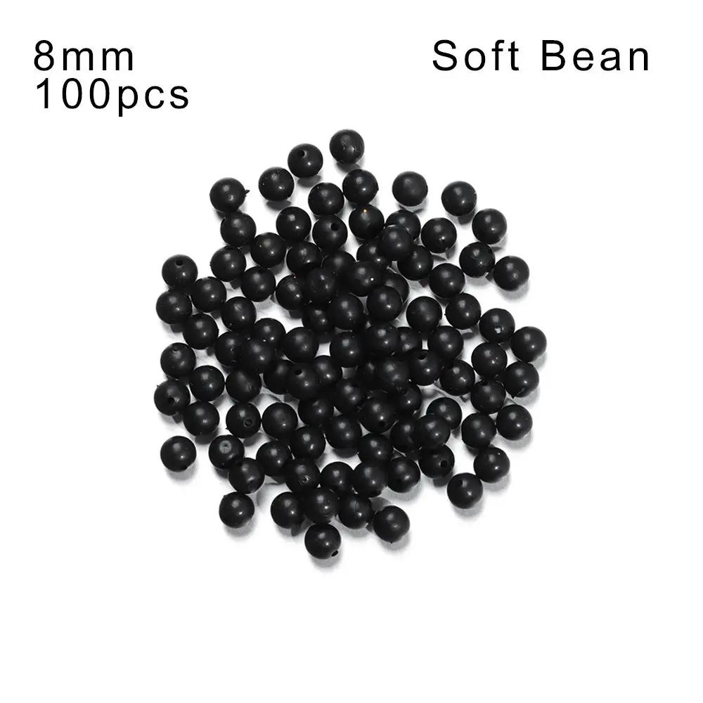 100Pcs Fishing Beads Space Stopper Black 3mm-12mm Round Soft and hard beans Fishing Lures bait Hook Rig Accessories