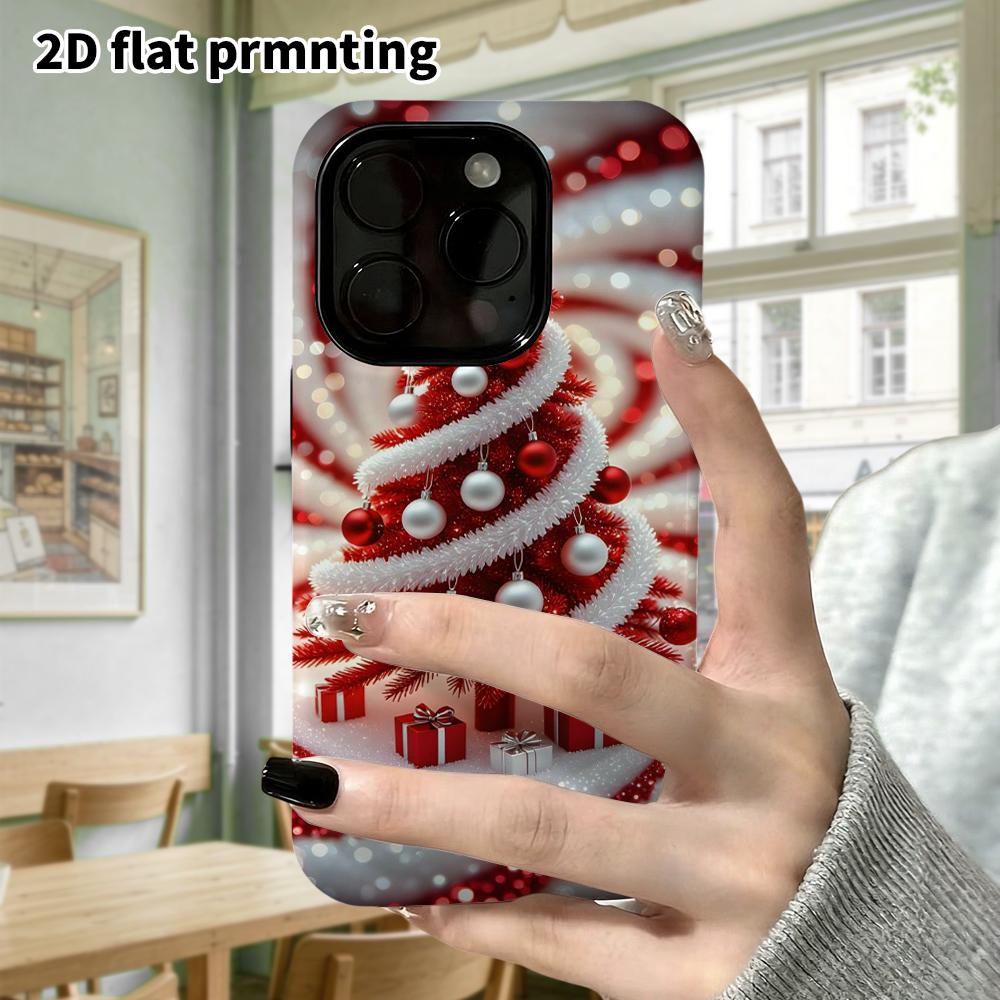 Phone Case: 2D Flat Design Suitable for iPhone 18 17 16 15 14 13 Pro Film Protective Case, Couple Style, Red Christmas Tree, Christmas and Halloween G