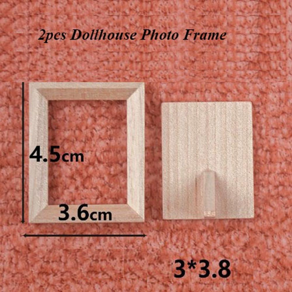 2pcs 1/12 Dollhouse Miniature  Photo Frame DIY Accessories Photo Display New Wood Photo Frame
