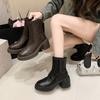 Retro imitation leather thick-soled heightening casual Martin boots women's 2025 new simple rear zipper thick heel retro thin boots