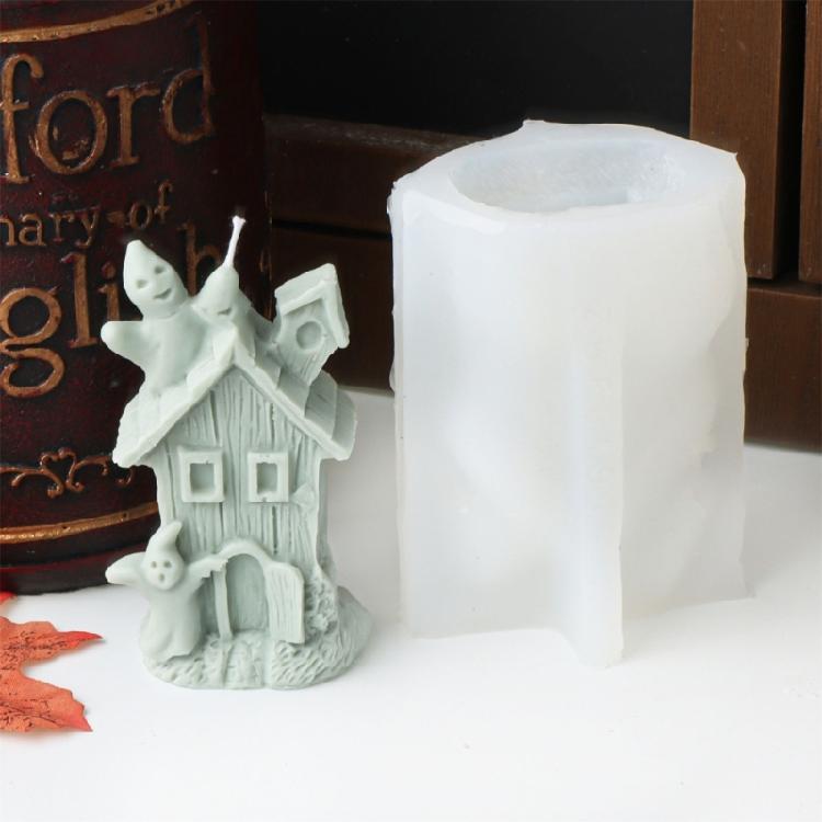 Easy Demold Silicone Candle Maker Reusable Halloween Themed Candle Mould Ghostly House and Tombstone Candle Mold