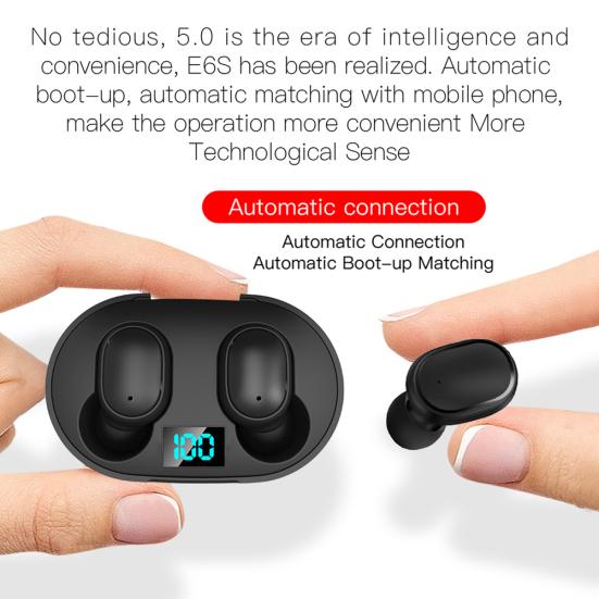 E6S Wireless 6D Stereo V5.0 Bluetooth-compatible In-ear Earbuds Sports Earphones with Mic
