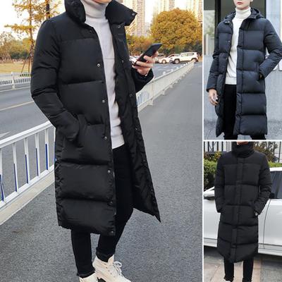 Men Jacket Hooded Solid Color Long Sleeve Coldproof Winter Thicken Cotton Padded