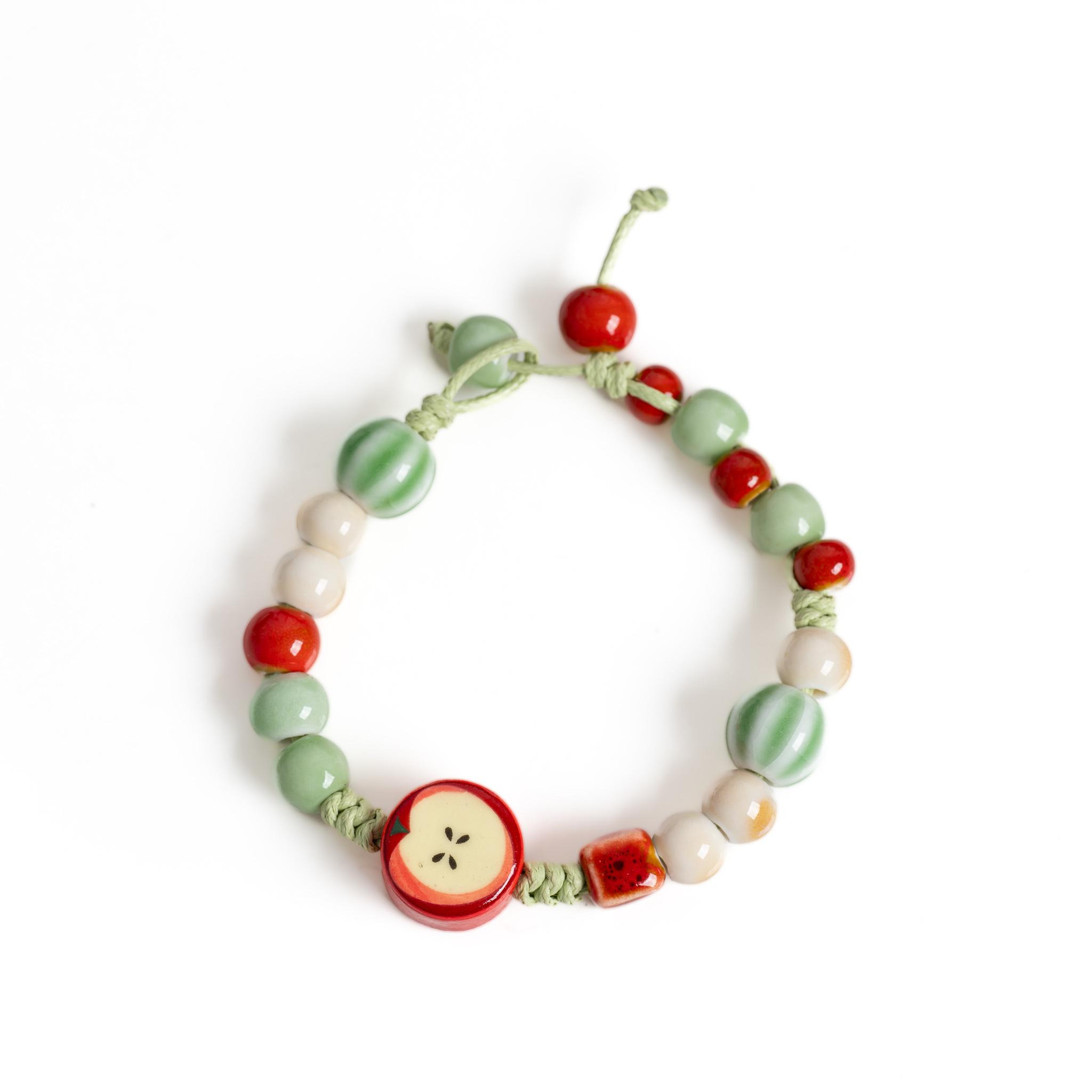

Handmade Ceramic Apple Bracelet Colorful Cute Boho Style Gift for Women