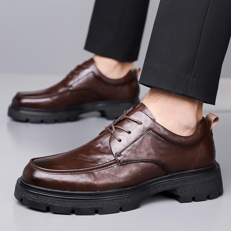 High Quality Thick Soled Comfortable Workwear Shoes Men's Fashion Versatile Big Toe Leather Shoes, Branded Business Casual Shoes