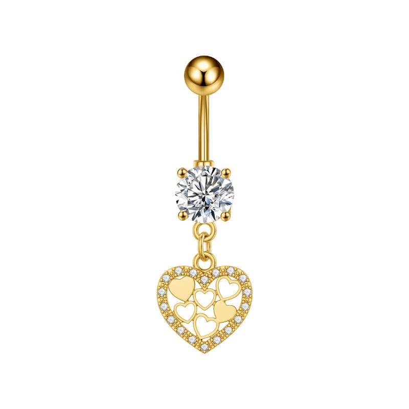 Fashion Heart Stainless Steel Belly Button Ring Shiny Zircon Dangle Navel Ring For Women Sexy Body Piercing Beach Jewelry