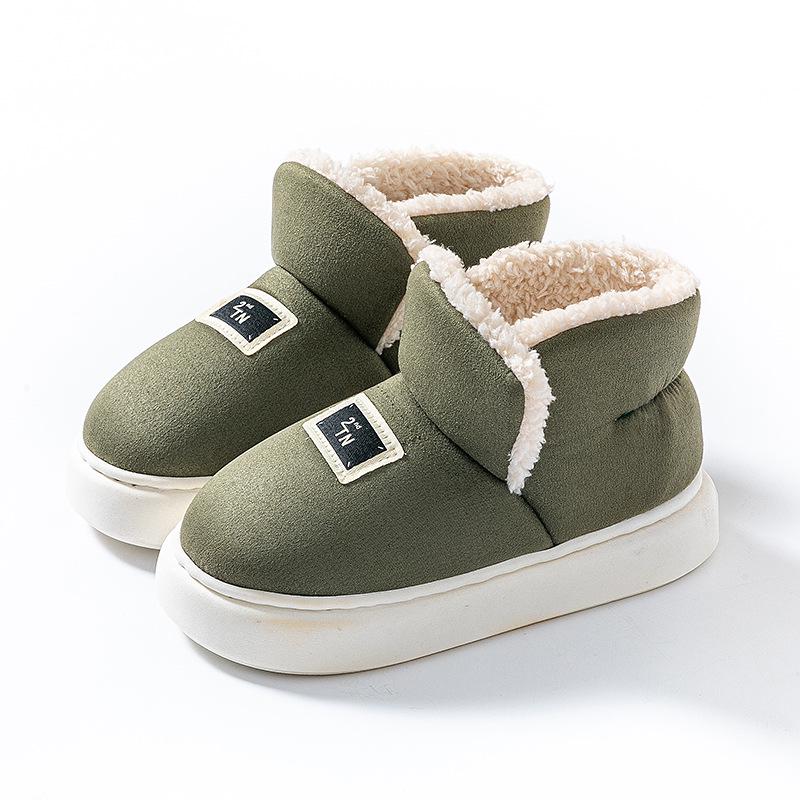 Women's High-Top Cotton Slippers, Winter Non-Slip Indoor/Outdoor, Thick Plush, Full-Wrap, Casual Warm Shoes