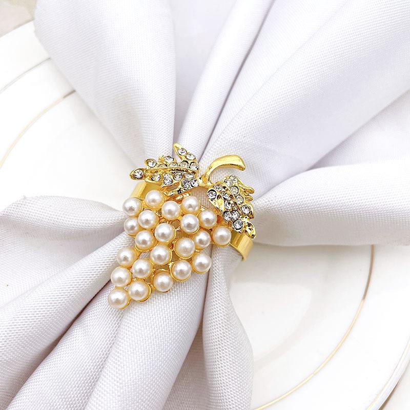 8pcs/lot Pearl Grape Napkin Ring Metal Napkin Button Cloth Napkin Ring Table Desktop Decoration