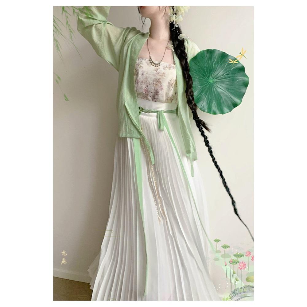 Set Hanfu Stile Dinastia Song per Donne - Manica a Velo Gonna Pieghettata Outfit Cinese Migliorato per il Pendolarismo Quotidiano