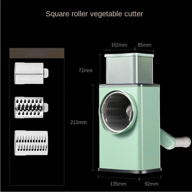 Hand Cranked Kitchen Cutter, 9cm Wide Mouth 3 Blades for Slicing/Shreddng/Chopping, Multipurpose Practical Household Tool