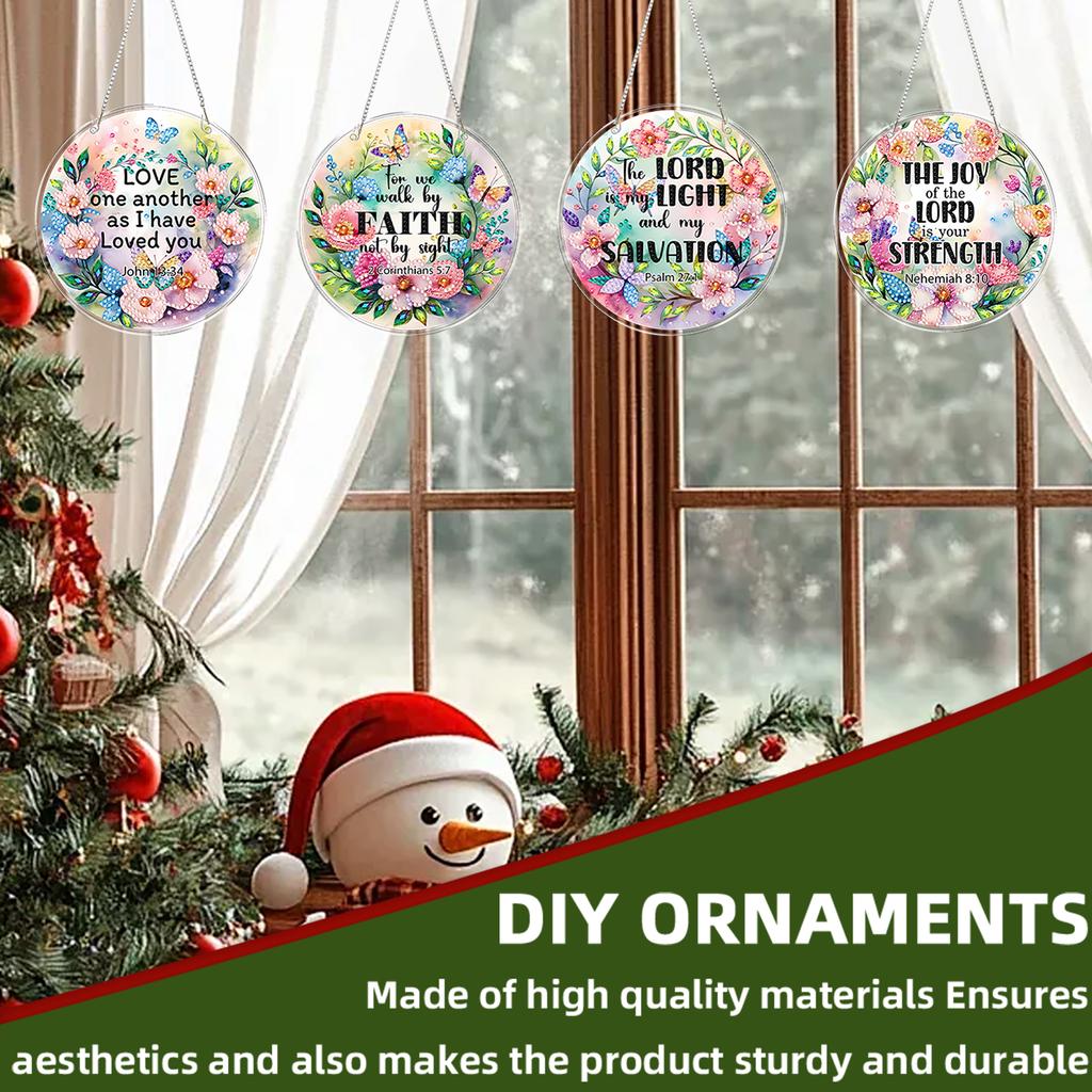 4pcs DIY 2D Flat Acrylic Diamond Painting Dots Pendant Special Shaped 5D Diamond Art Painting Window Pendants for Home Decor