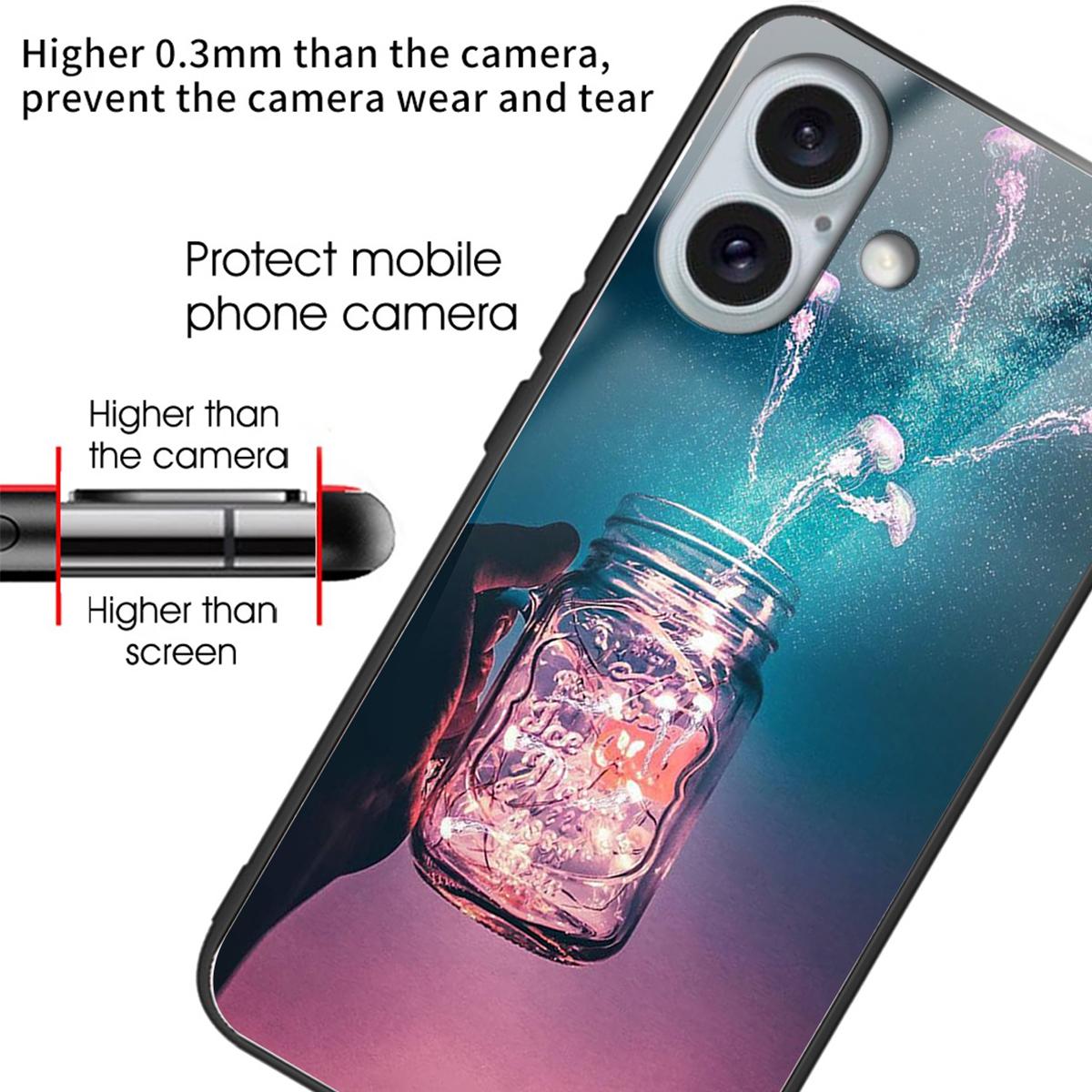 

For iPhone 16 Case Pattern Printing Tempered Glass TPU Shockproof Phone Cover