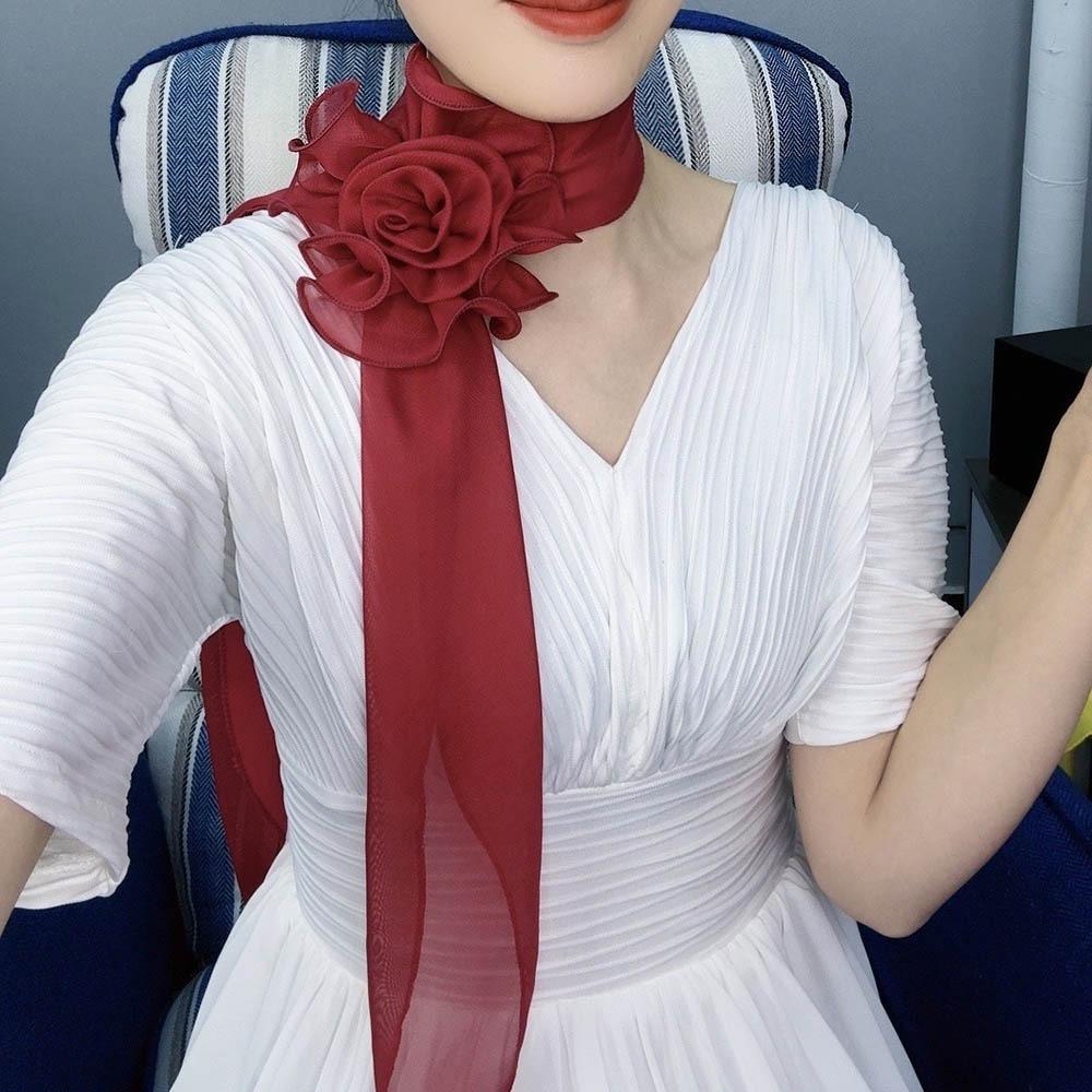Versatile Chiffon Scarf Flower Neckerchief Sweet Floral Scarf Shawl  Women