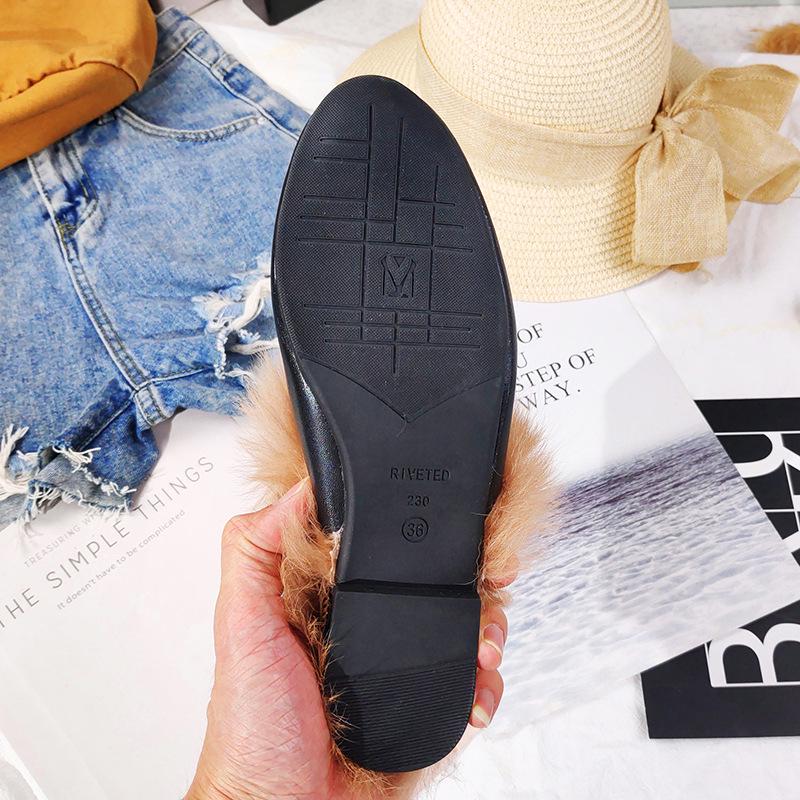 Women's Winter Rabbit Fur Lined Half Slippers: Versatile Flat Bottom Mules (Large Size 41-44)