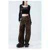 Womens High Waist Leopard Print Wide Leg Jeans Y2K Baggy Denim Trousers Streetwear