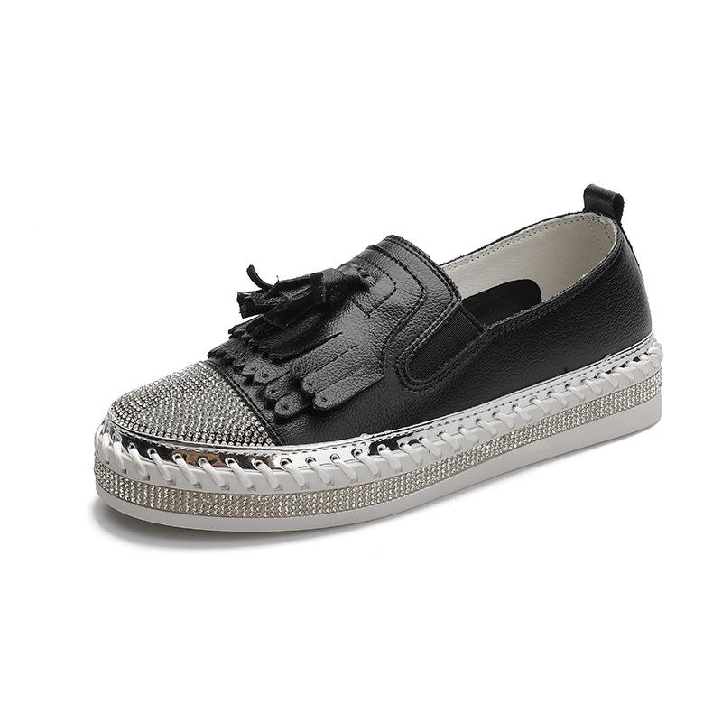 Fashion Women Platform Flats shoes Casual female Genuine Leather Walking flats Loafers for women White crystal Comfort Vacation shoes