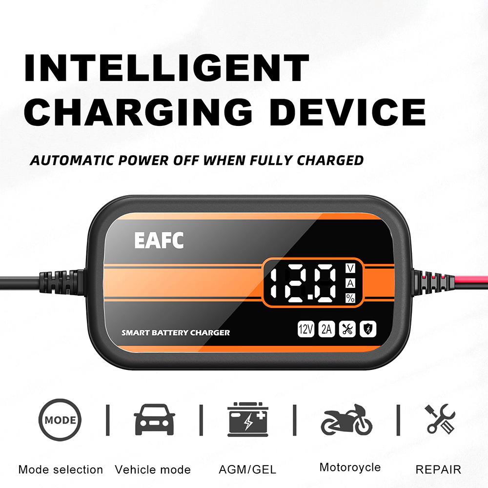 Chargeur de Batterie de Voiture 12V 2A Portable avec Affichage Numérique Charge Rapide Accessoires de Voiture Outil de Réparation d'Impulsion pour Moto Camion Auto