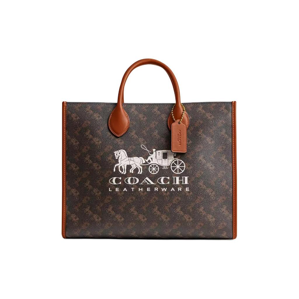 COACH Ace Coated Canvas With Leather Handbag Large Women's Brass Plated Polished Amber Truffle CS252-B4TXN