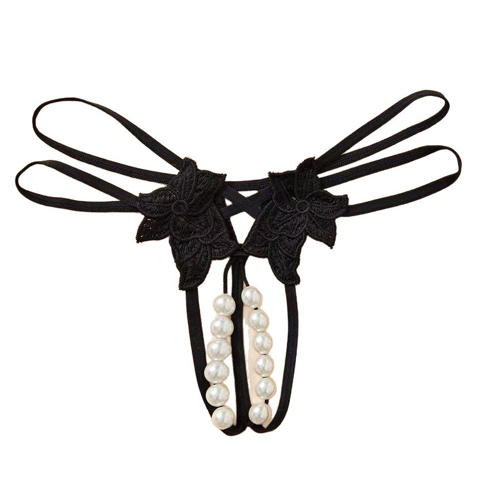 Plus Size Jade Clam Thong with Pearl Beads - Sexy Transparent Double Row Massage Panty