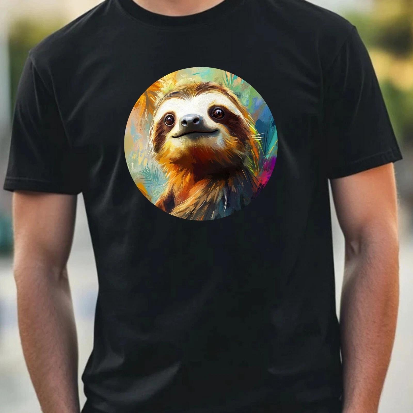T-Shirt Herren Faultier Portrait Motiv Baumwolle Größe XS bis 5XL M