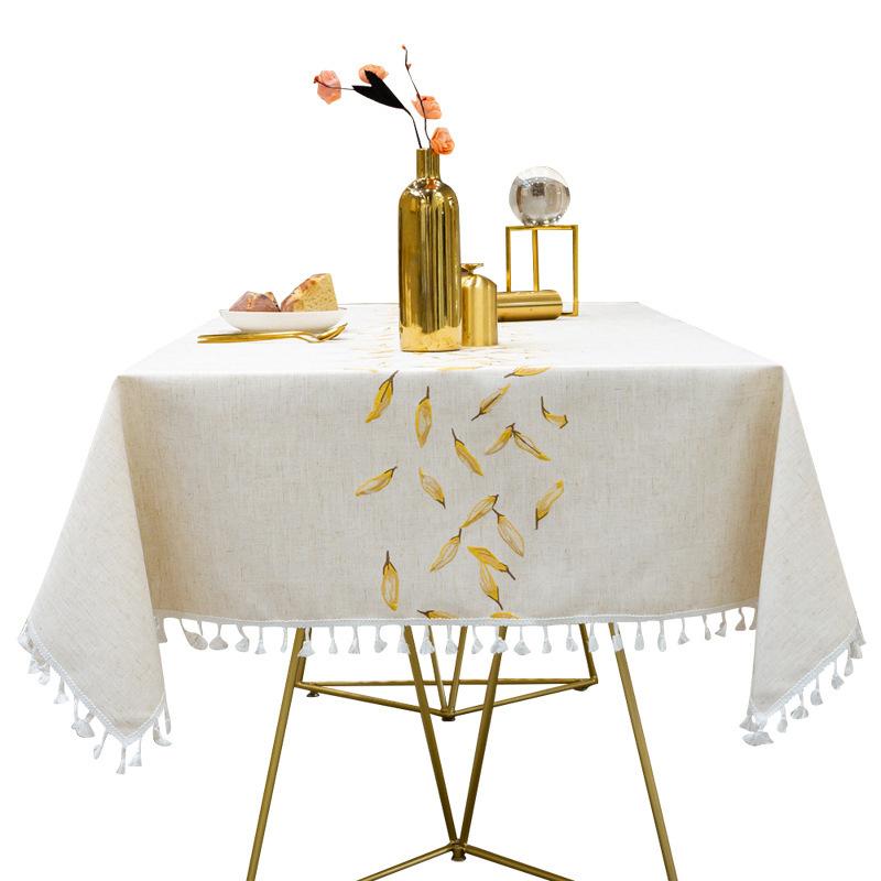 Amazon Tablecloth Simple Leaf Embroidery Korean Version Fringed Lace Fabric Restaurant Manufacturer Non-Slip Tablecloth
