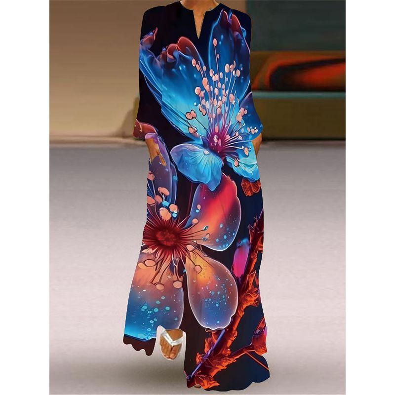 Butterfly Pattern Print Long Sleeve Dress Spring/Summer Thin Silm Slim Looking Dress Stage Photo Catwalk Performance Wear