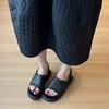 Soft leather version! Sandals women's summer fashion versatile black round head open toe comfortable soft sole back strap Roman shoes