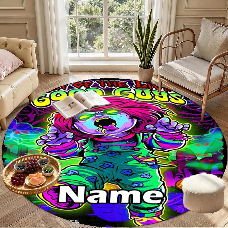 Custom Name Personalized horror movie Print Round Rug, Versatile Home Decor Carpet, for Playroom, Apartment, Balcony, Entryway, Hallway Gift
