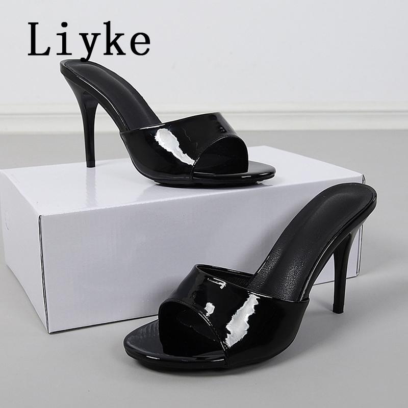 Fashion Liyke Fashion Round Toe Women Thin Heels Slippers Slides Female Mules Sandals Summer Ladies Heeled Slipper Shoes Zapatos Mujer
