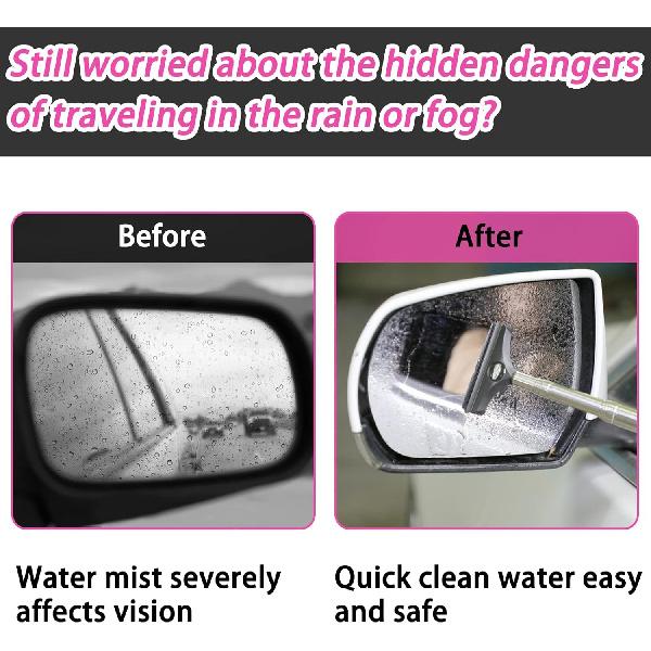 Side Mirror Squeegee, 2 PCS Car Mirror Squeegee, Retractable Car Rearview Mirror Wiper For All Vehicles, Universal Automotive Accessories(Black/Pink)