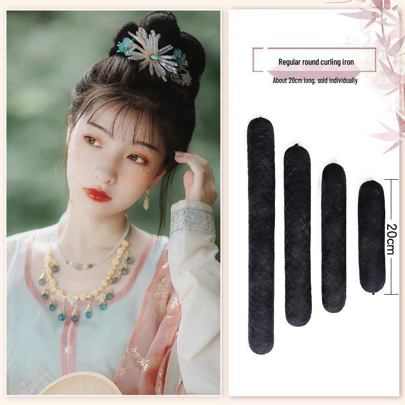 Tang Dynasty Wig Bag: Style-Ready Head-Covering with Side Ties, Hanfu-Inspired Round Hair Roller Pad.
