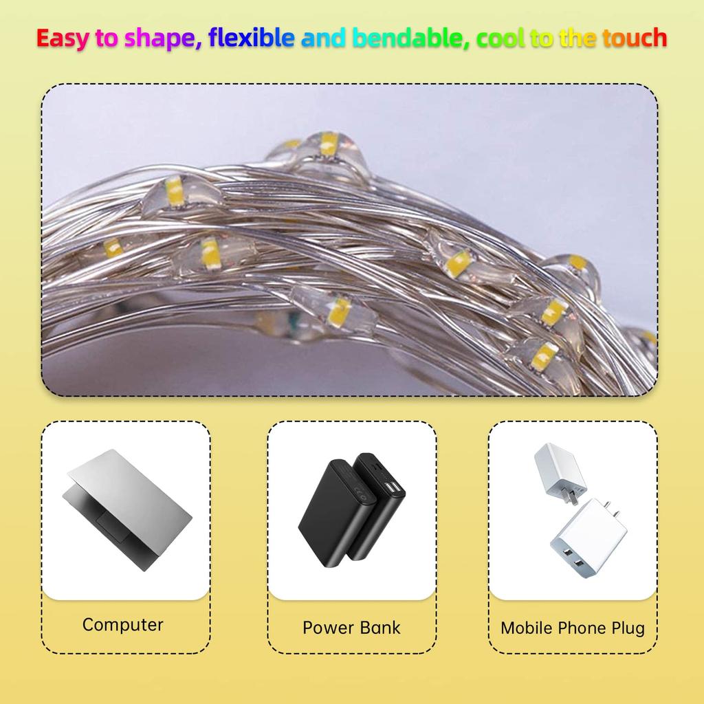LED Fairy Copper Wire Light String USB Garland Purple Pink Light For Christmas Wedding Party Birthday Home Bedroom DIY Decor