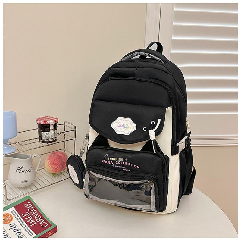 

Большая вместимость Легкий и универсальный Болевой мешок Милый контрастный рюкзак в студенческом стиле .