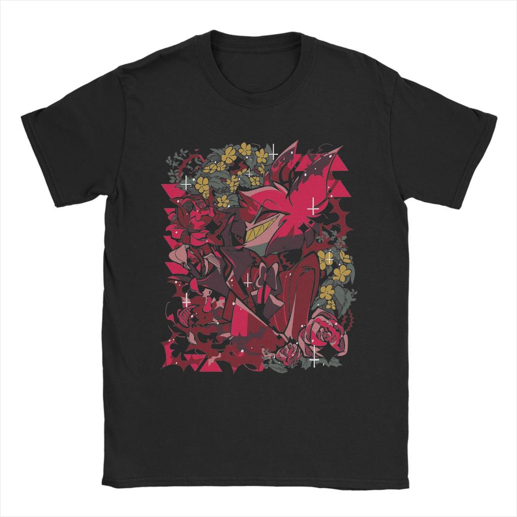 Hazbins Hotels Alastor Spring Men T Shirts Vintage Tees Short Sleeve Round Collar T-Shirt Cott