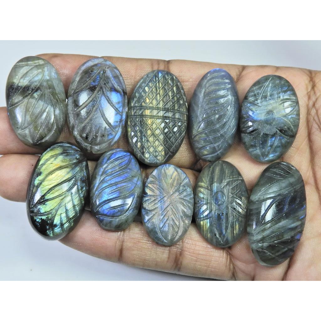 362Cts. Natural Labradorite Carving Oval Cabochon Loose Gemstone 10Pcs Lot LL-1048