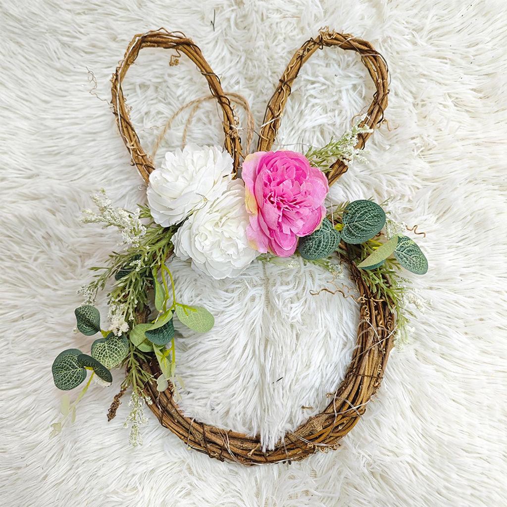 Easter Bunny Vine Hoop Handcrafted Flower Circle Handmade Decoration Spring Door Hangings Rabbit Garlands Accessory