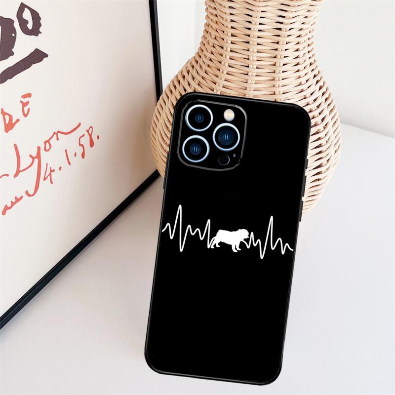 English Bulldog Heartbeat Phone Case For iPhone 16 Pro Max 15 14 13 11 12 17 Pro Max mini 15 16 Plus 16e 17 Air Cover