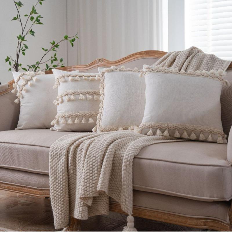 Nieuwe Kussenhoes met Kwastjes Effen Kussenhoes voor Bank Jacquard Decoratieve Plaid Kussenhoes voor Bank Bed Slaapkamer Woonkamer Huisdecoratie