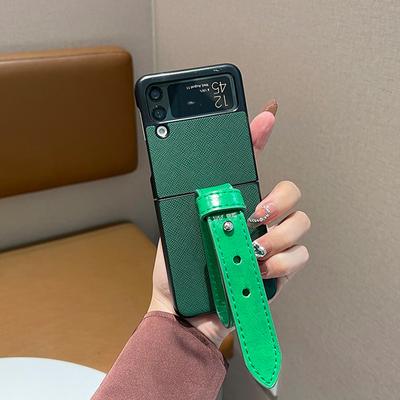 Funda de lujo de cuero PU para teléfono Samsung Galaxy Z Flip 3 5g con soporte de correa de muñeca para Galaxy Z Flip