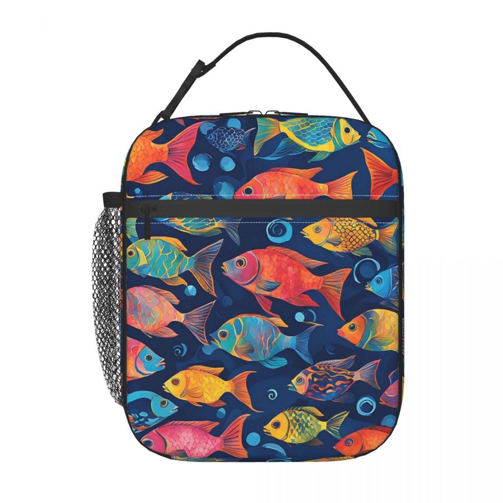 Cartoon Abstract Fish Variety Illustrated Catalog Insulated Lunch Bag for Women Kids Leakproof Food Boxes Thermal Lunch Box Tote