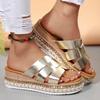 Fashion Fashion Slippers Vintage Buckle Square Toe Slippers Women Shoes Platform Sandals Lady Summer Wear-Resistant Wedge Slides Female