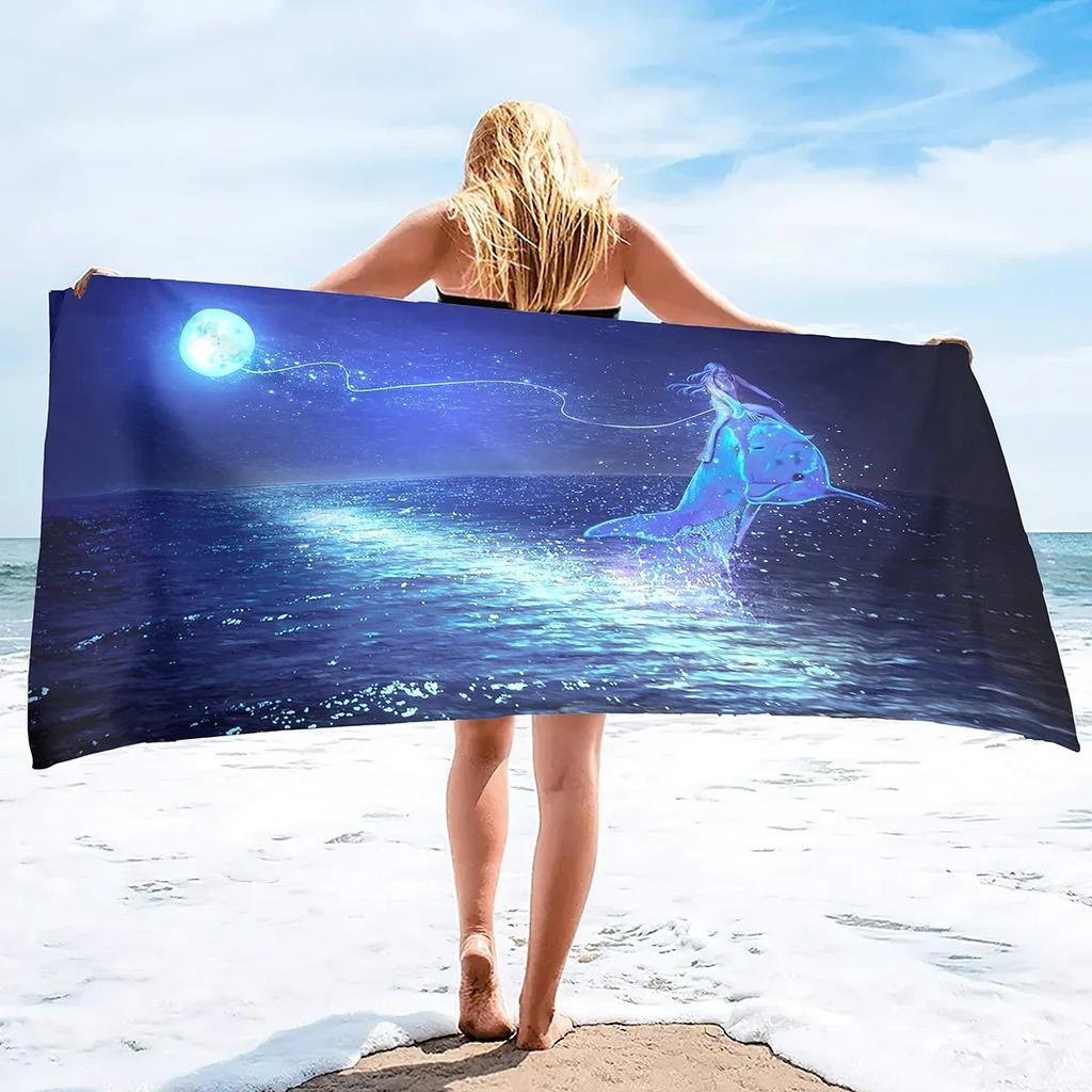 Dolphin Beach Towel,Cute Ocean Dolphin Themed Microfiber Bath Towel Gift,Funny Abstract Animal Sand Free Quick Dry Travel Towels