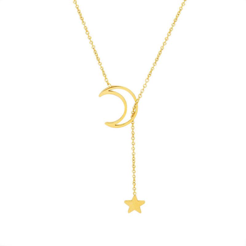 Star Moon Mini Pendant Necklace - European & American Ins Style In Stainless Steel & Titanium Clavicle Chain P315