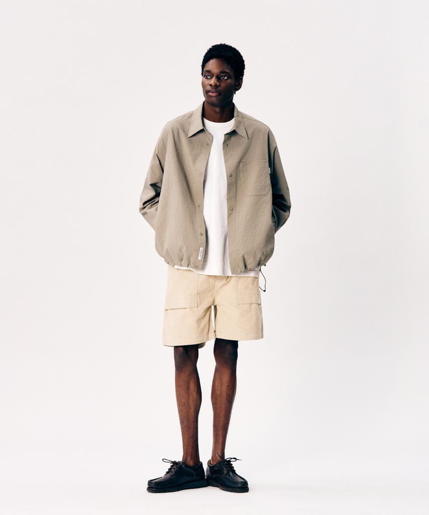 ESPIONAGE Grid Seersucker Outer Shirt Beige