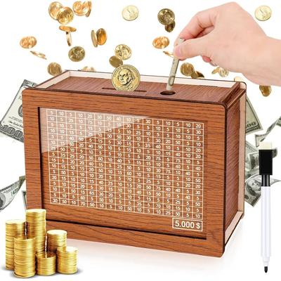 Saving Money Box Dollar Piggy Bank Decorative Bank Box Retro Reusable Wooden Box 10000 Saving Challenge Money Jar Coin Cash
