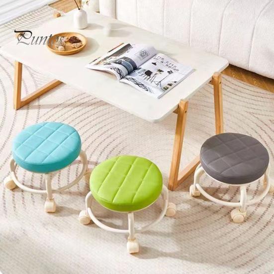 Low Rolling Stool with 360 Degrees Swivel Wheels Faux Leather Cushion Roller Seat Heavy Duty Rotating Mini Chair Seating Stool